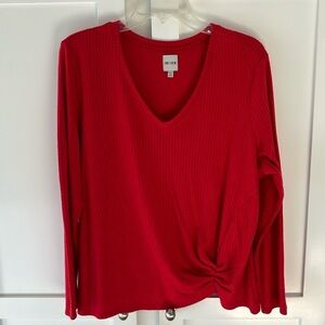 NIC + ZOE Women’s Cozy Rib Twist Top Cherry Red Size XXL